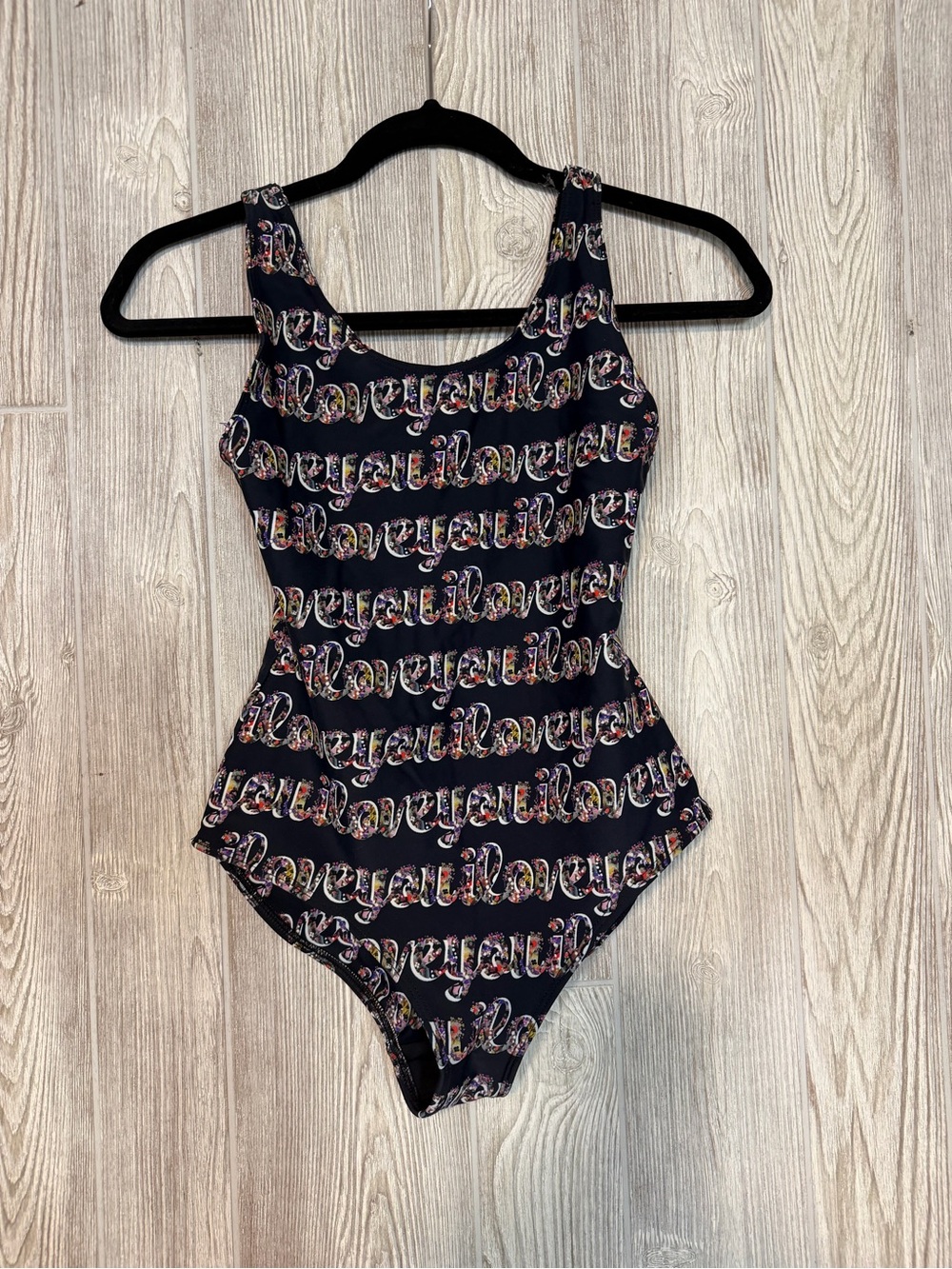 Black “iloveyou” Print One-Piece Swimsuit